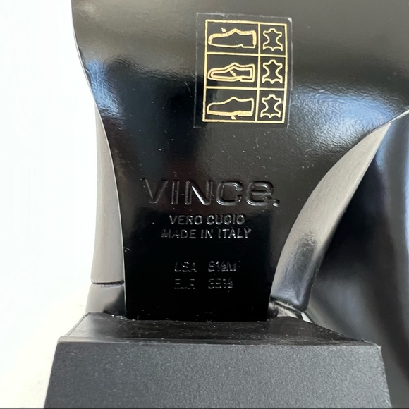 ♦️SOLD♦️VINCE Laird Black Polished Leather Pointed Block Heels Ankle Boots Sz - Picture 11 of 11